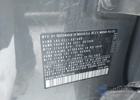 2023 Volkswagen Taos 1.5T Se z USA, uszkodzony, nr VIN 3VVEX7B28PM370145